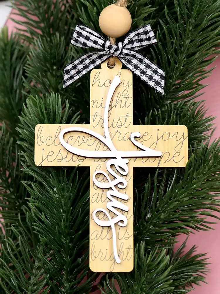 Custom Wooden Ideas For Christmas Tree, Religious Cross, Christmas Ornaments, Cross With Beads, Jesus Ornament, Faith Hope Grace Love, Personalized Christmas Ornament DCLAF29